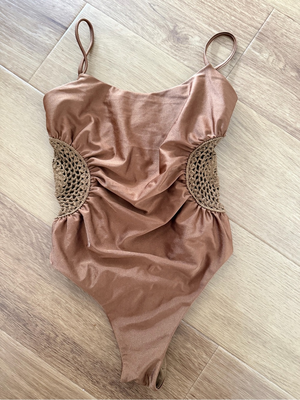 Simkhai Brown Crochet-Accent One-Piece Swimsuit - size S